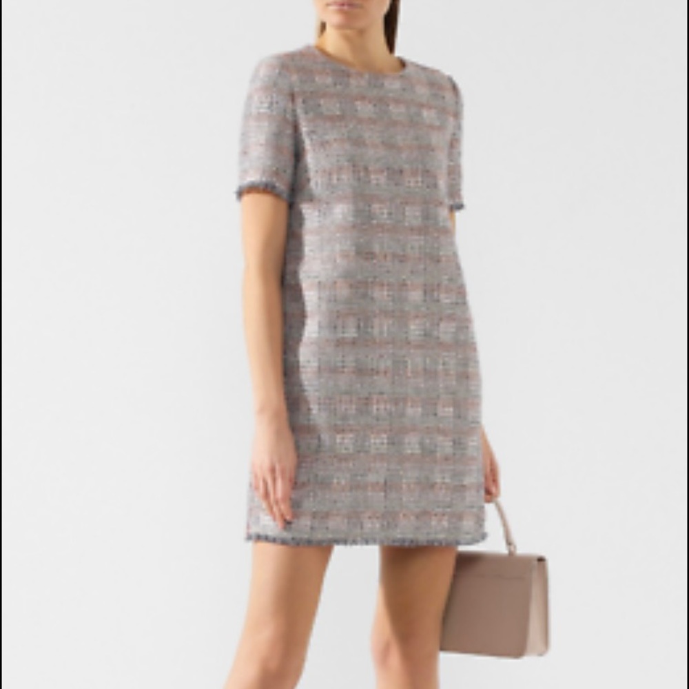 Emporio Armani Short Sleeve Tweed Fringe Dress